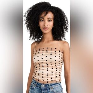 Reformation Amber Top in Champagne Black Polka Dots, Size 12